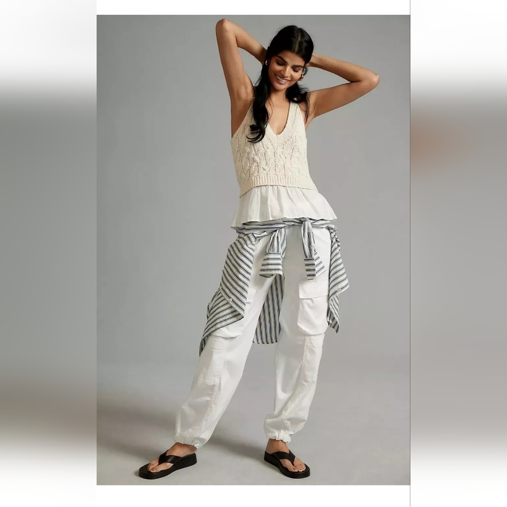 ANTHROPOLOGIE Cottagecore Ivory Twofer Cable-Knit Sweater Tank Size Medium $98